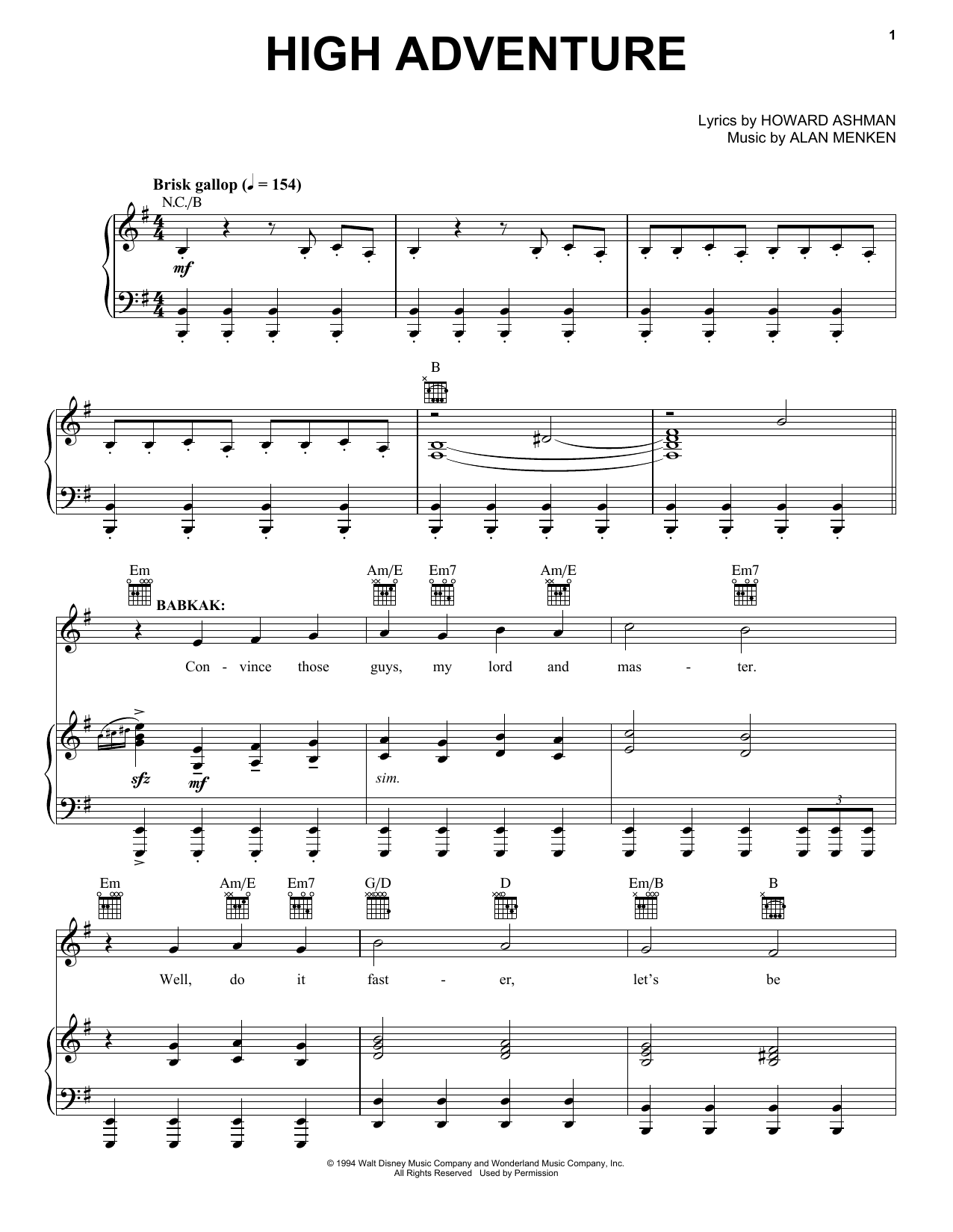 Alan Menken High Adventure (from Aladdin: The Broadway Musical) Sheet Music Notes & Chords for Piano & Vocal - Download or Print PDF
