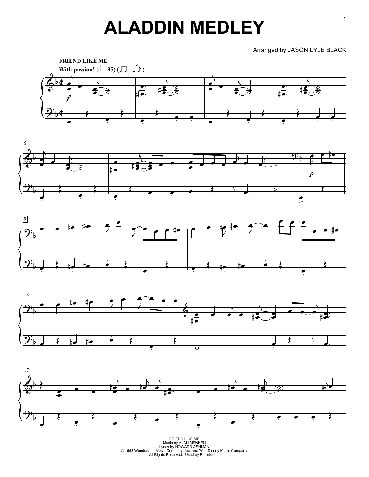 Alan Menken, Howard Ashman and Tim Rice Aladdin Medley (arr. Jason Lyle Black) Sheet Music Notes & Chords for Piano - Download or Print PDF