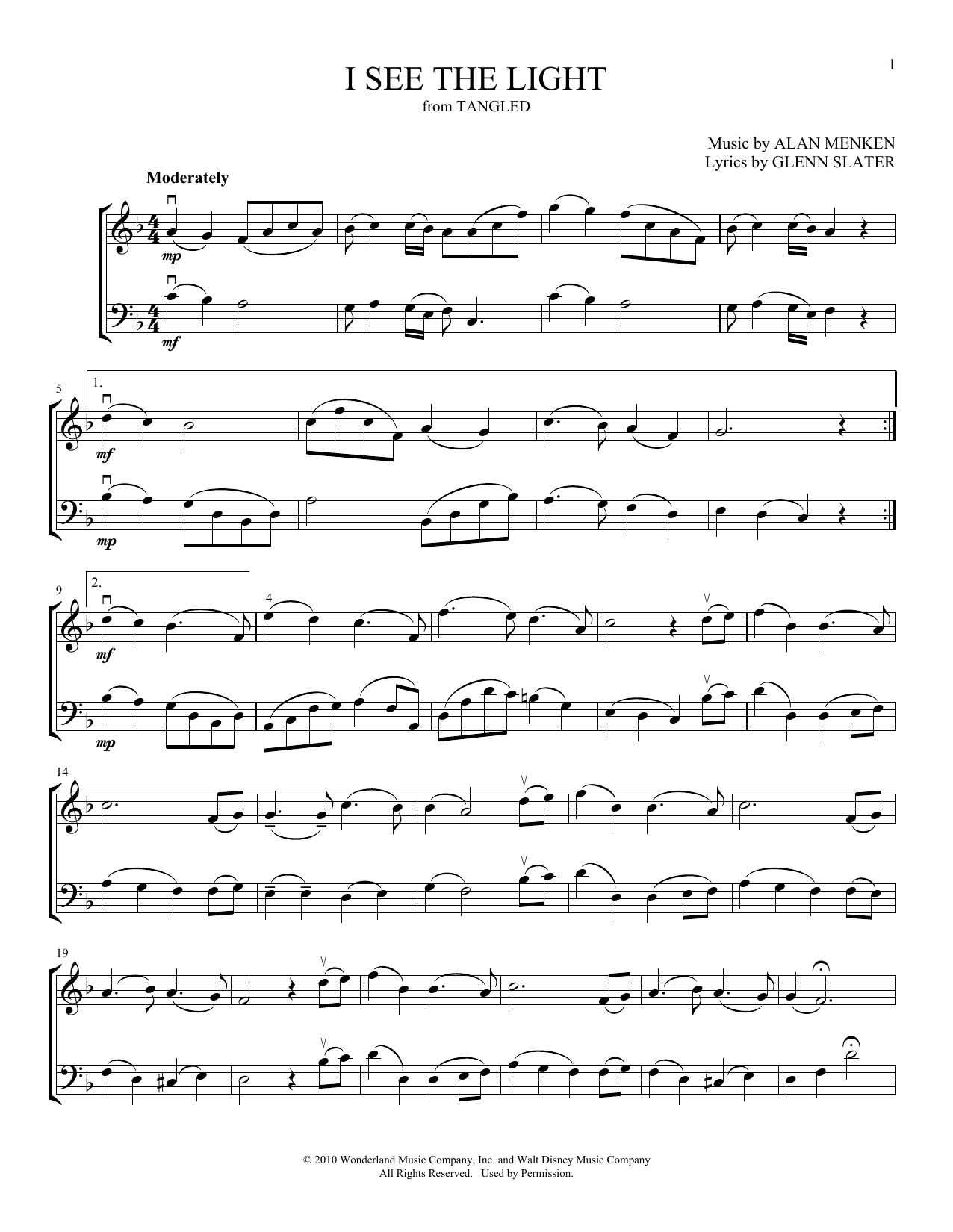 Alan Menken I See The Light (from Tangled) (arr. Michelle Hynson) Sheet Music Notes & Chords for Instrumental Duet - Download or Print PDF