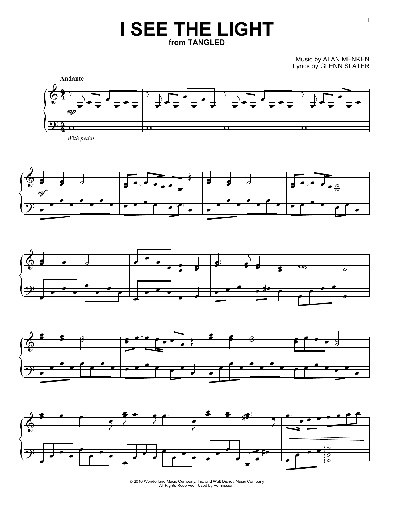 Alan Menken I See The Light (from Tangled) [Classical version] Sheet Music Notes & Chords for Piano Solo - Download or Print PDF