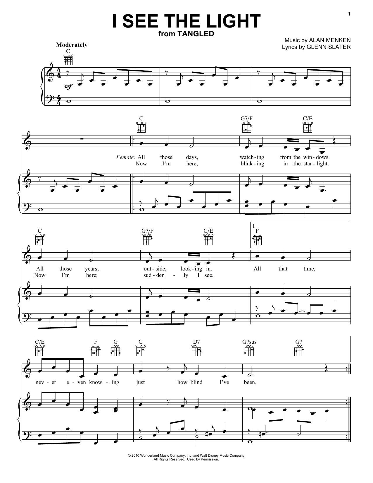 Alan Menken I See The Light (from Disney's Tangled) Sheet Music Notes & Chords for Piano Solo - Download or Print PDF