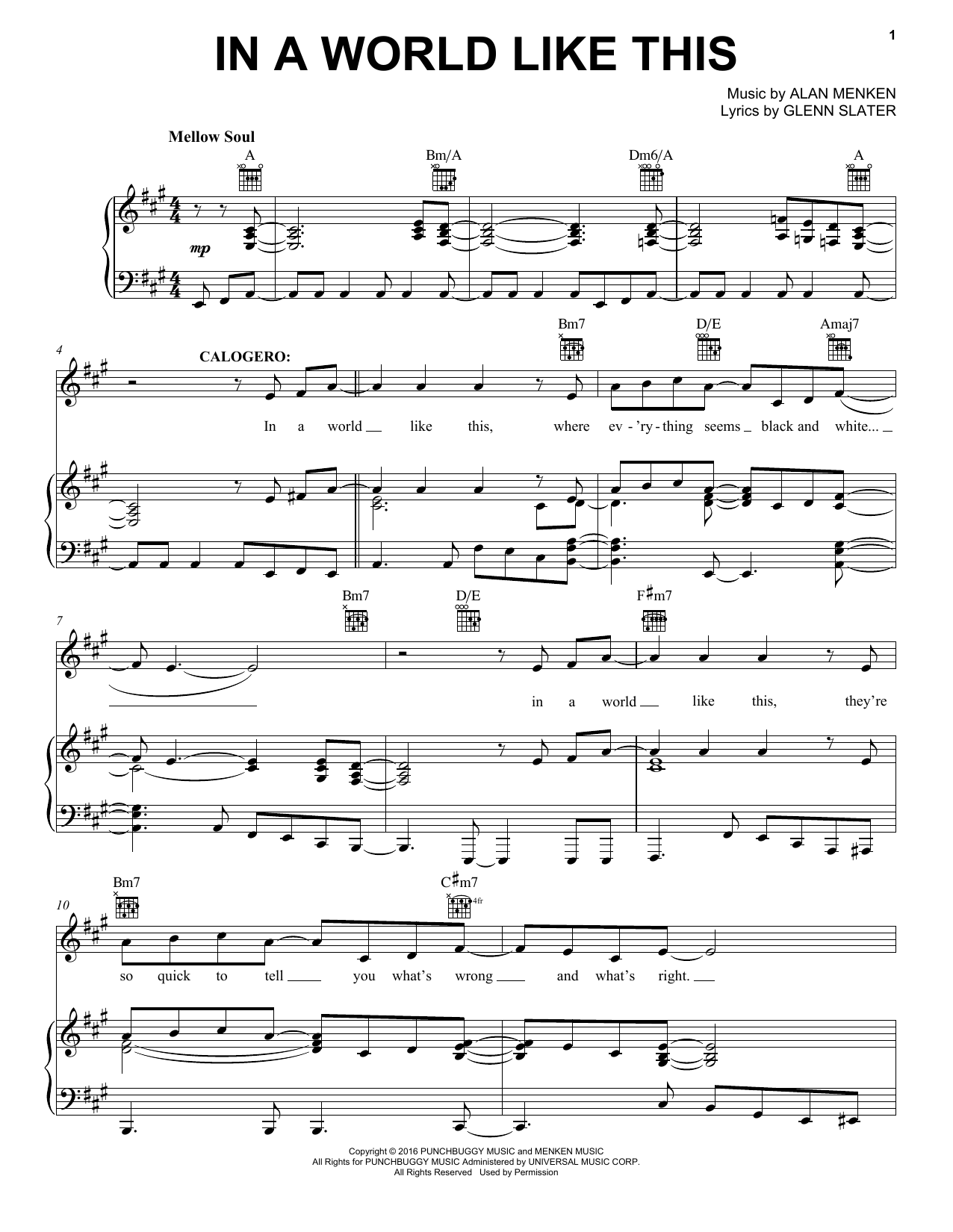 Alan Menken In A World Like This Sheet Music Notes & Chords for Piano, Vocal & Guitar (Right-Hand Melody) - Download or Print PDF
