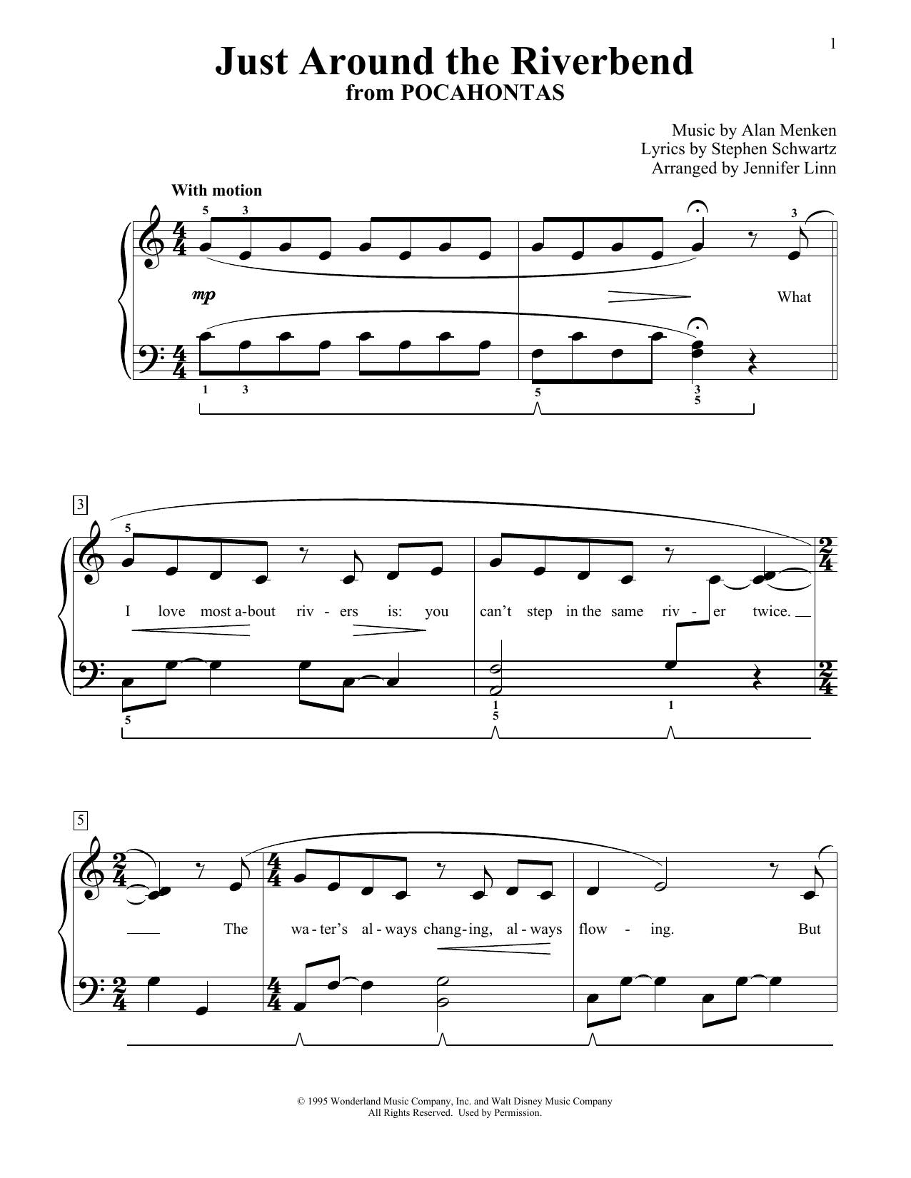 Alan Menken Just Around The Riverbend (from Pocahontas) (arr. Jennifer Linn) Sheet Music Notes & Chords for Educational Piano - Download or Print PDF