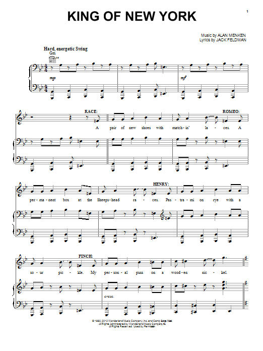 Alan Menken King Of New York Sheet Music Notes & Chords for Piano, Vocal & Guitar (Right-Hand Melody) - Download or Print PDF