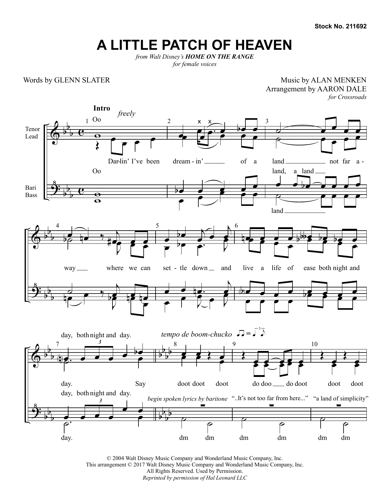 Alan Menken Little Patch Of Heaven (arr. Aaron Dale) Sheet Music Notes & Chords for SSAA Choir - Download or Print PDF