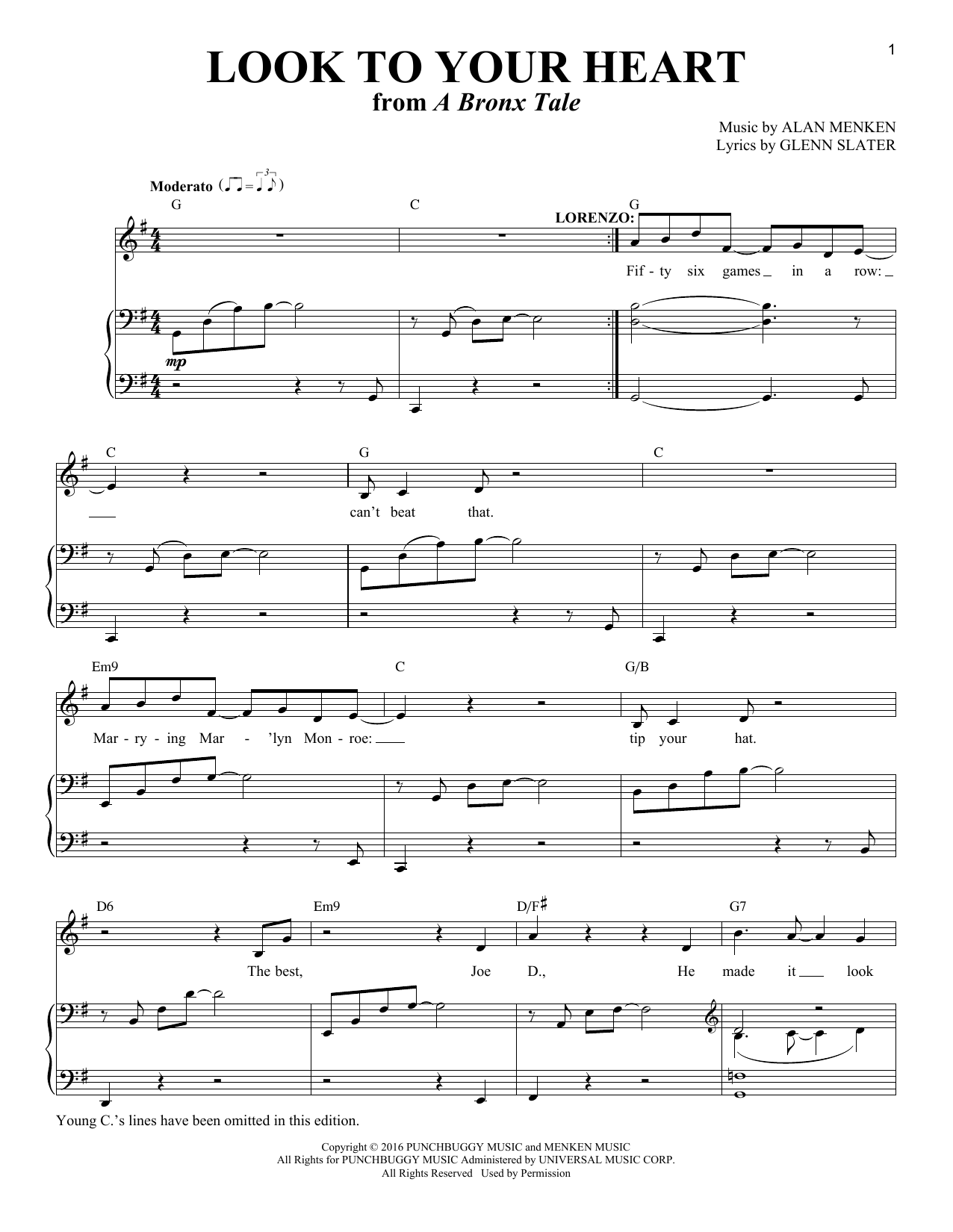 Alan Menken Look To Your Heart (from A Bronx Tale) Sheet Music Notes & Chords for Piano & Vocal - Download or Print PDF