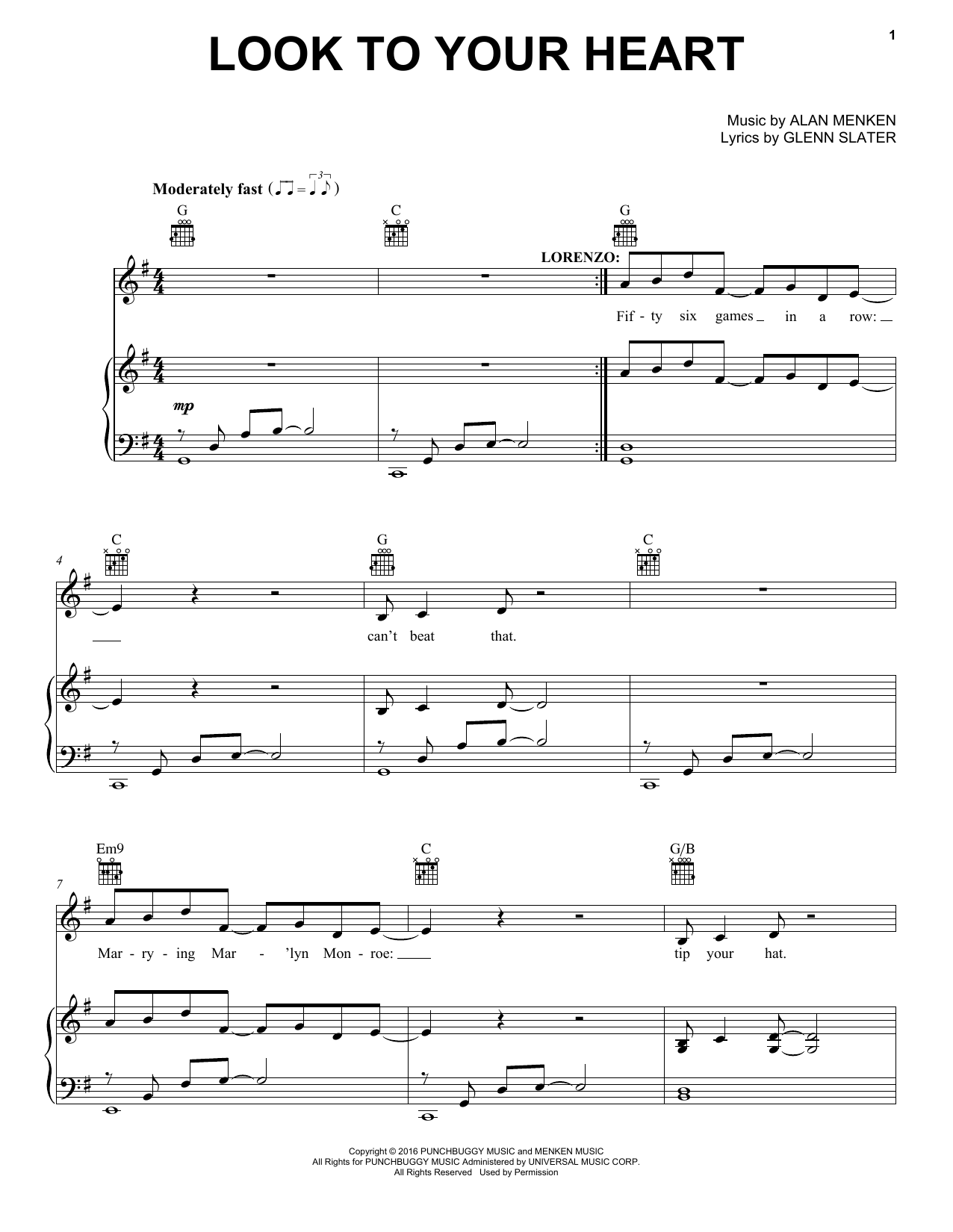 Alan Menken Look To Your Heart Sheet Music Notes & Chords for Piano, Vocal & Guitar (Right-Hand Melody) - Download or Print PDF