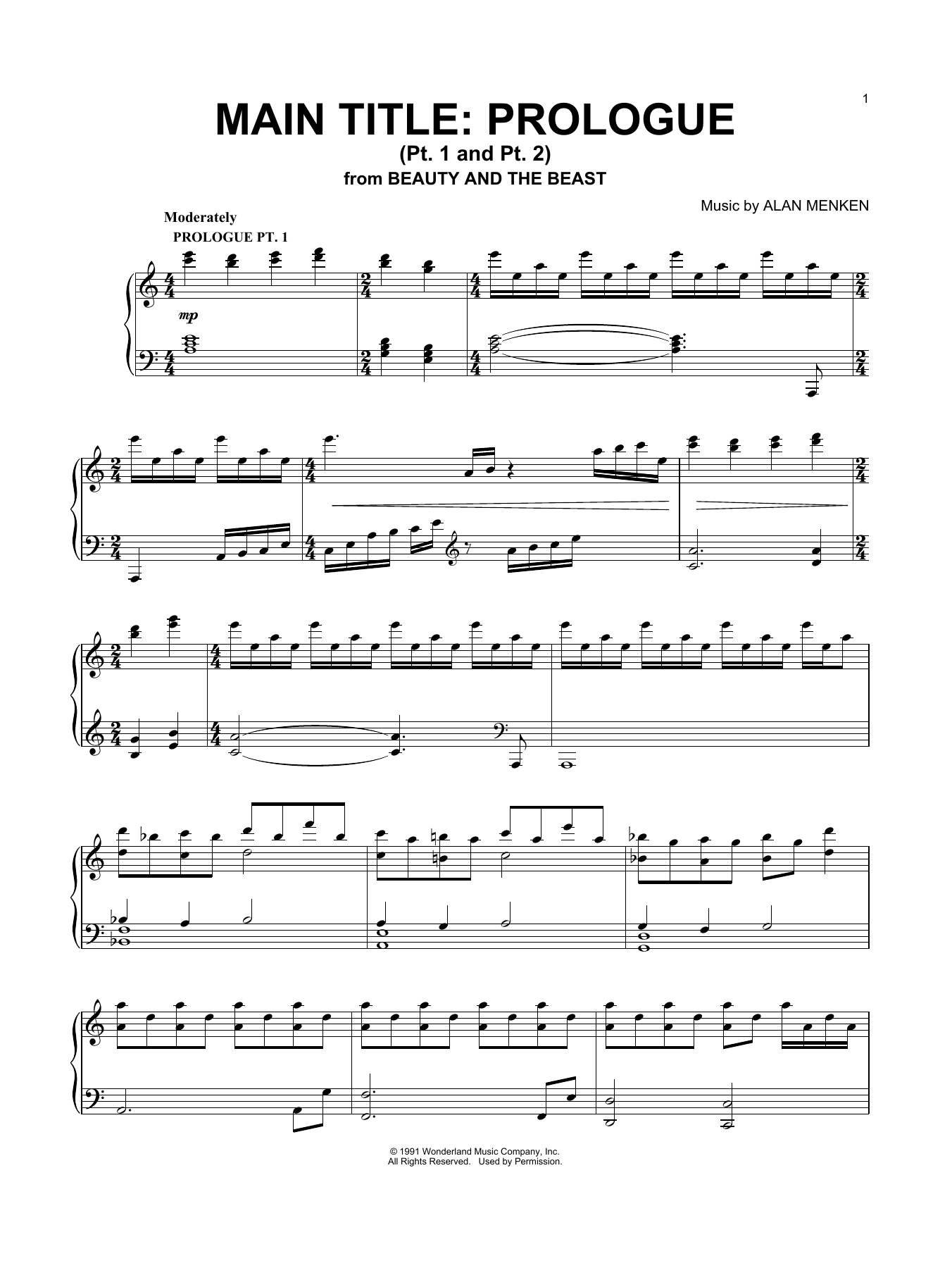 Alan Menken Main Title: Prologue Sheet Music Notes & Chords for Piano - Download or Print PDF