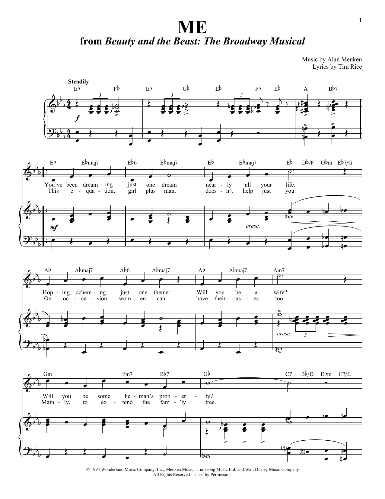 Alan Menken Me Sheet Music Notes & Chords for Piano & Vocal - Download or Print PDF