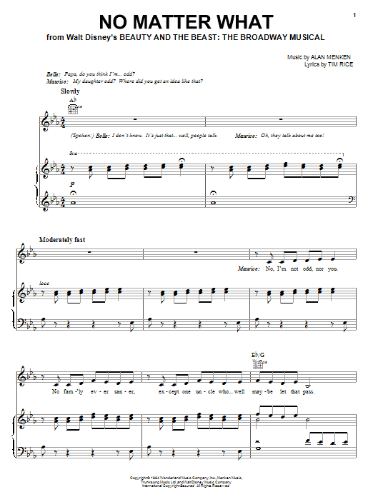 Alan Menken No Matter What Sheet Music Notes & Chords for Piano, Vocal & Guitar (Right-Hand Melody) - Download or Print PDF