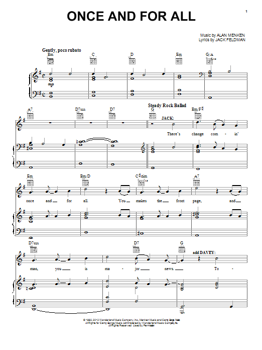 Alan Menken Once And For All Sheet Music Notes & Chords for Piano, Vocal & Guitar (Right-Hand Melody) - Download or Print PDF