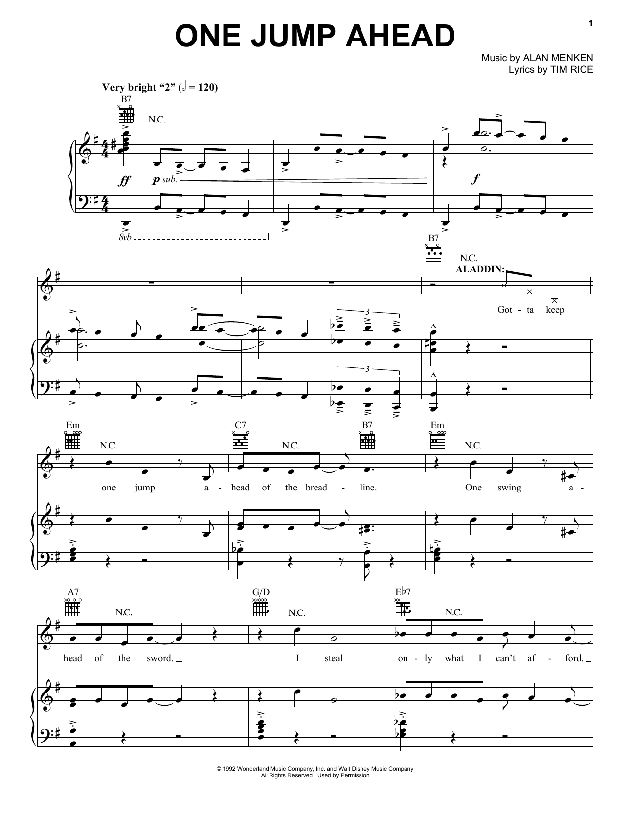Alan Menken One Jump Ahead (from Aladdin: The Broadway Musical) Sheet Music Notes & Chords for Easy Piano - Download or Print PDF
