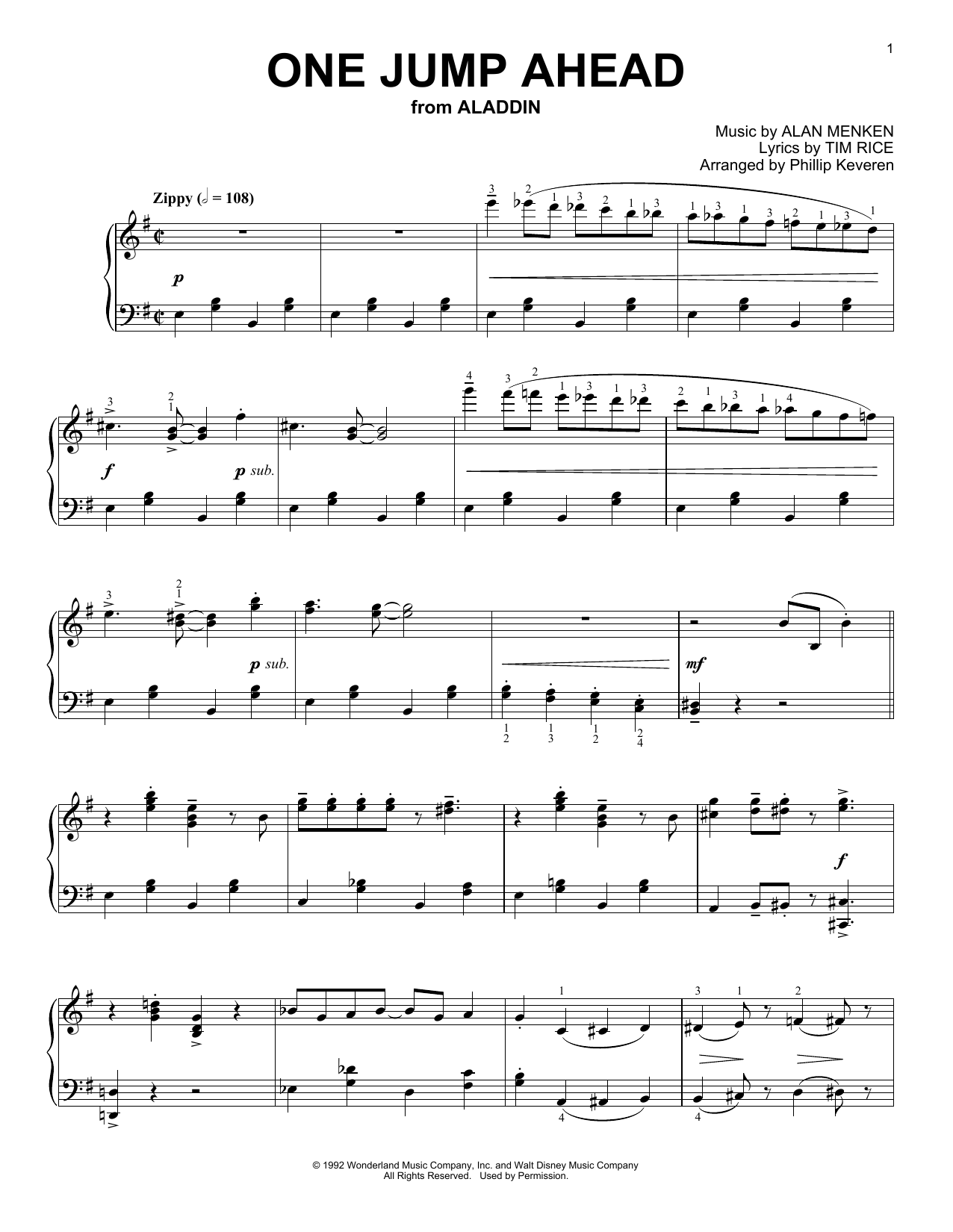Alan Menken One Jump Ahead [Ragtime version] (from Aladdin) (arr. Phillip Keveren) Sheet Music Notes & Chords for Piano - Download or Print PDF