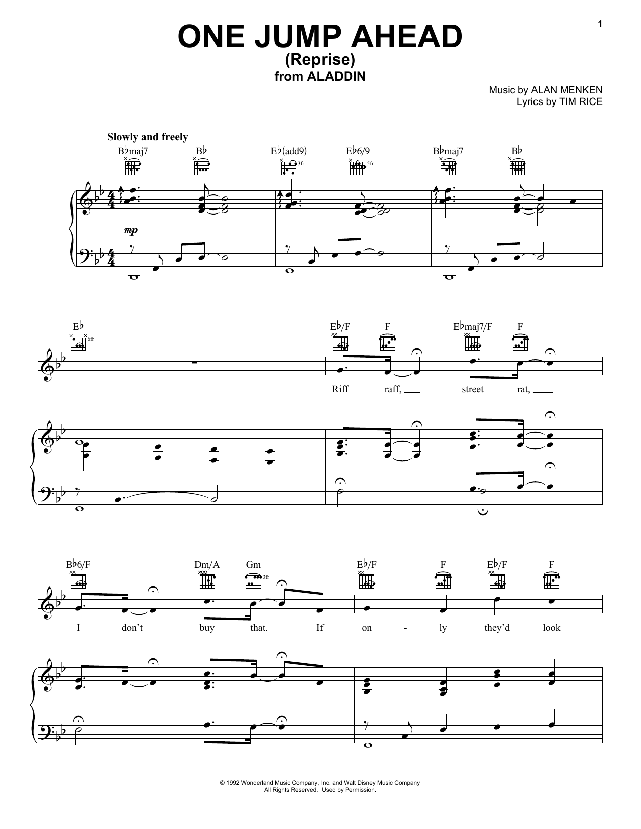 Alan Menken One Jump Ahead (Reprise) (from Aladdin) Sheet Music Notes & Chords for Piano, Vocal & Guitar (Right-Hand Melody) - Download or Print PDF