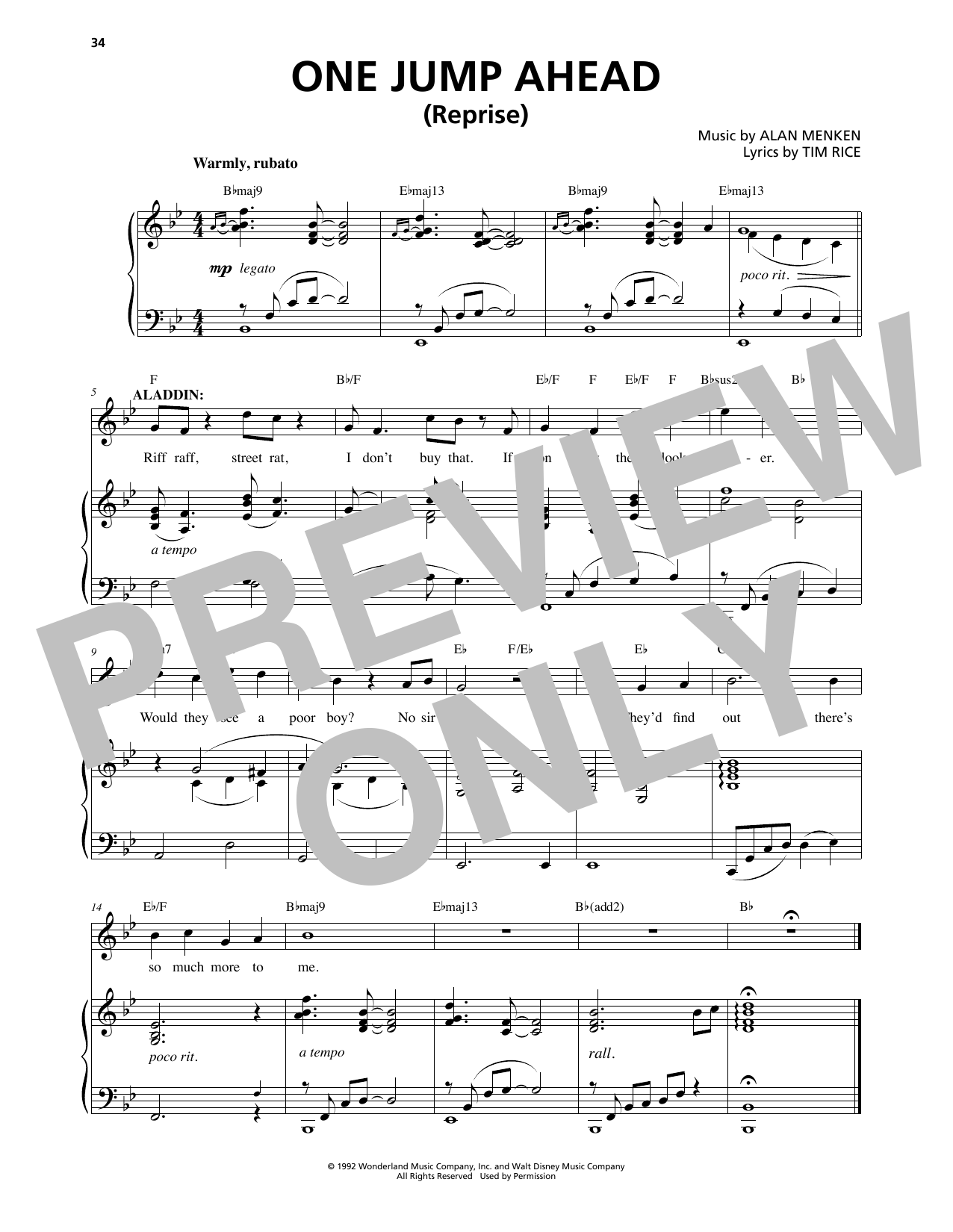 Alan Menken One Jump Ahead (Reprise) (from Aladdin: The Broadway Musical) Sheet Music Notes & Chords for Piano & Vocal - Download or Print PDF