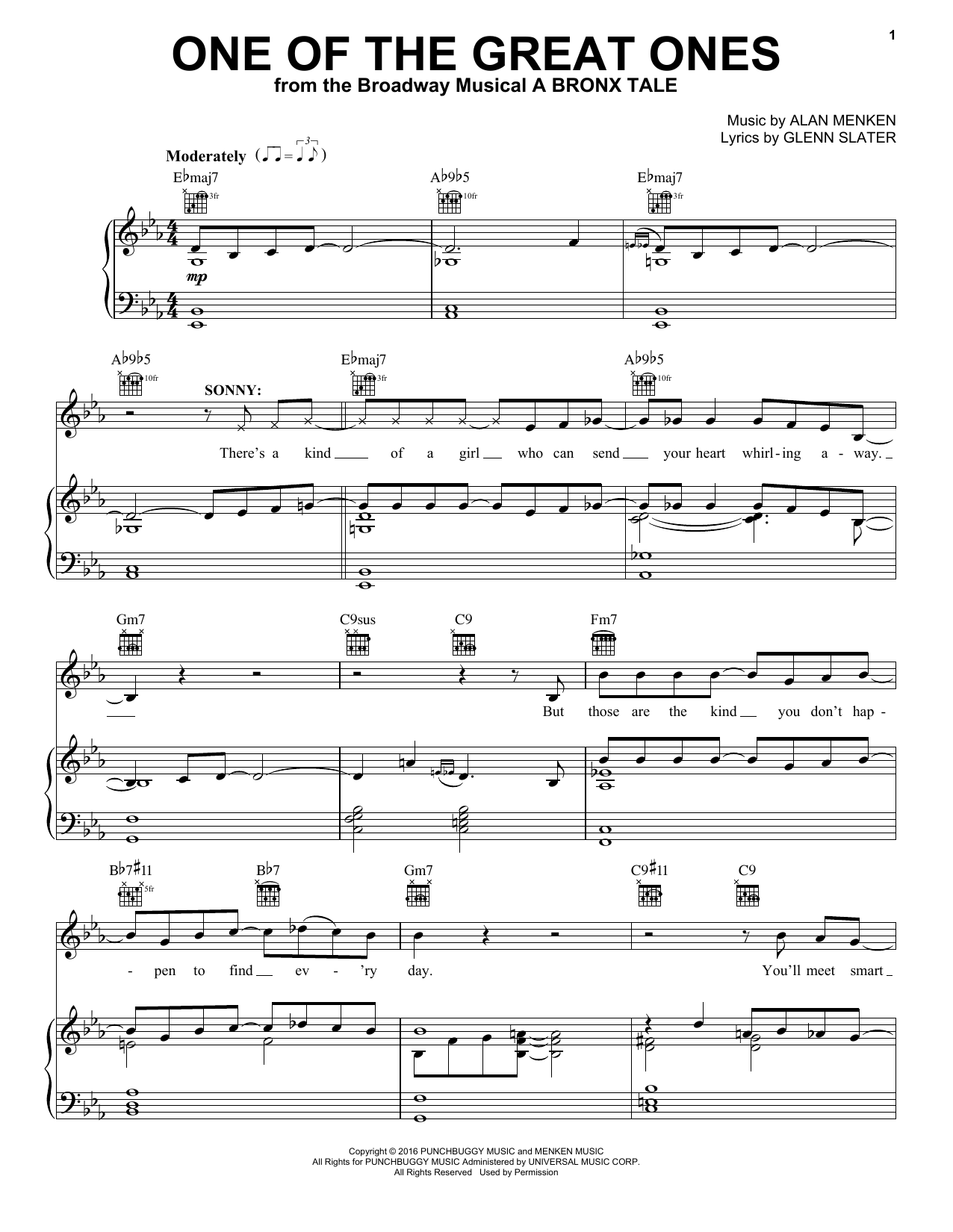 Alan Menken One Of The Great Ones Sheet Music Notes & Chords for Piano, Vocal & Guitar (Right-Hand Melody) - Download or Print PDF