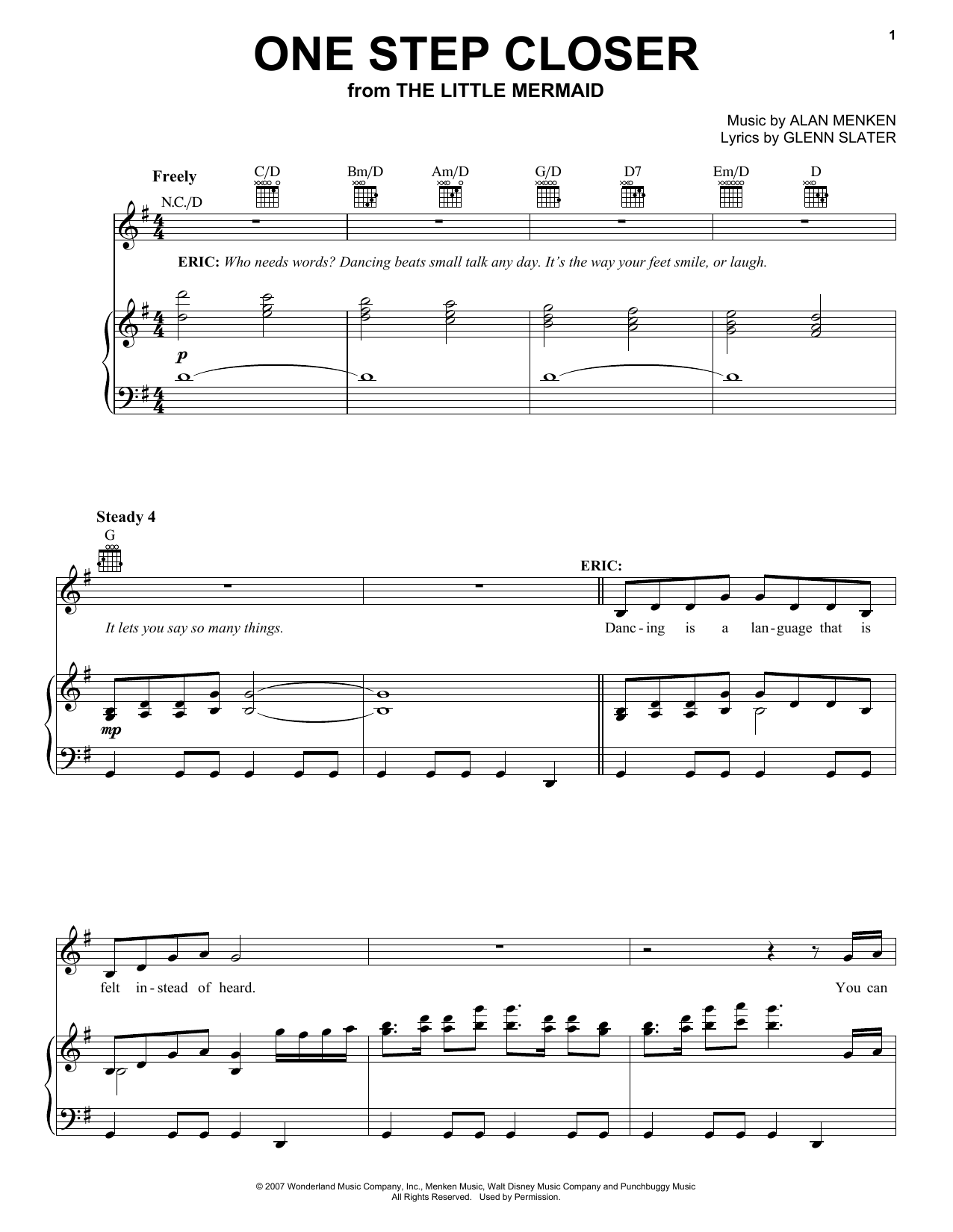 Alan Menken One Step Closer (from The Little Mermaid: A Broadway Musical) Sheet Music Notes & Chords for Piano, Vocal & Guitar (Right-Hand Melody) - Download or Print PDF