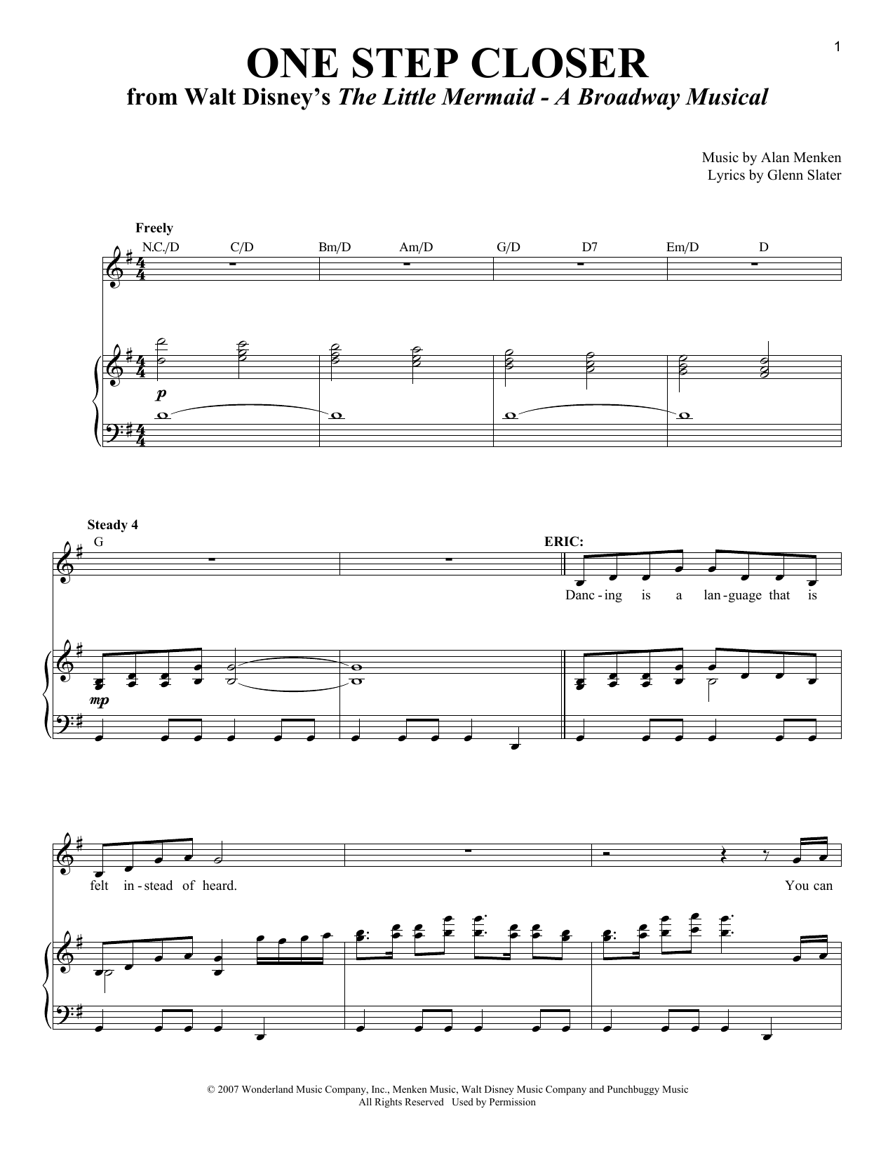 Alan Menken One Step Closer Sheet Music Notes & Chords for Piano & Vocal - Download or Print PDF
