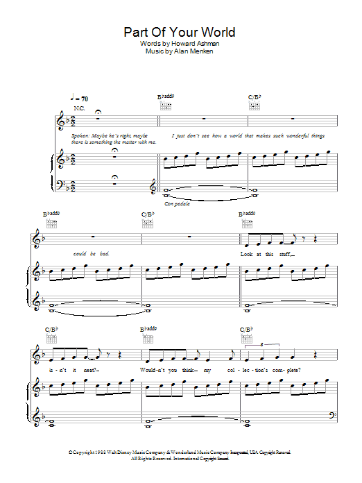 Alan Menken Part Of Your World (from The Little Mermaid) Sheet Music Notes & Chords for Piano, Vocal & Guitar - Download or Print PDF