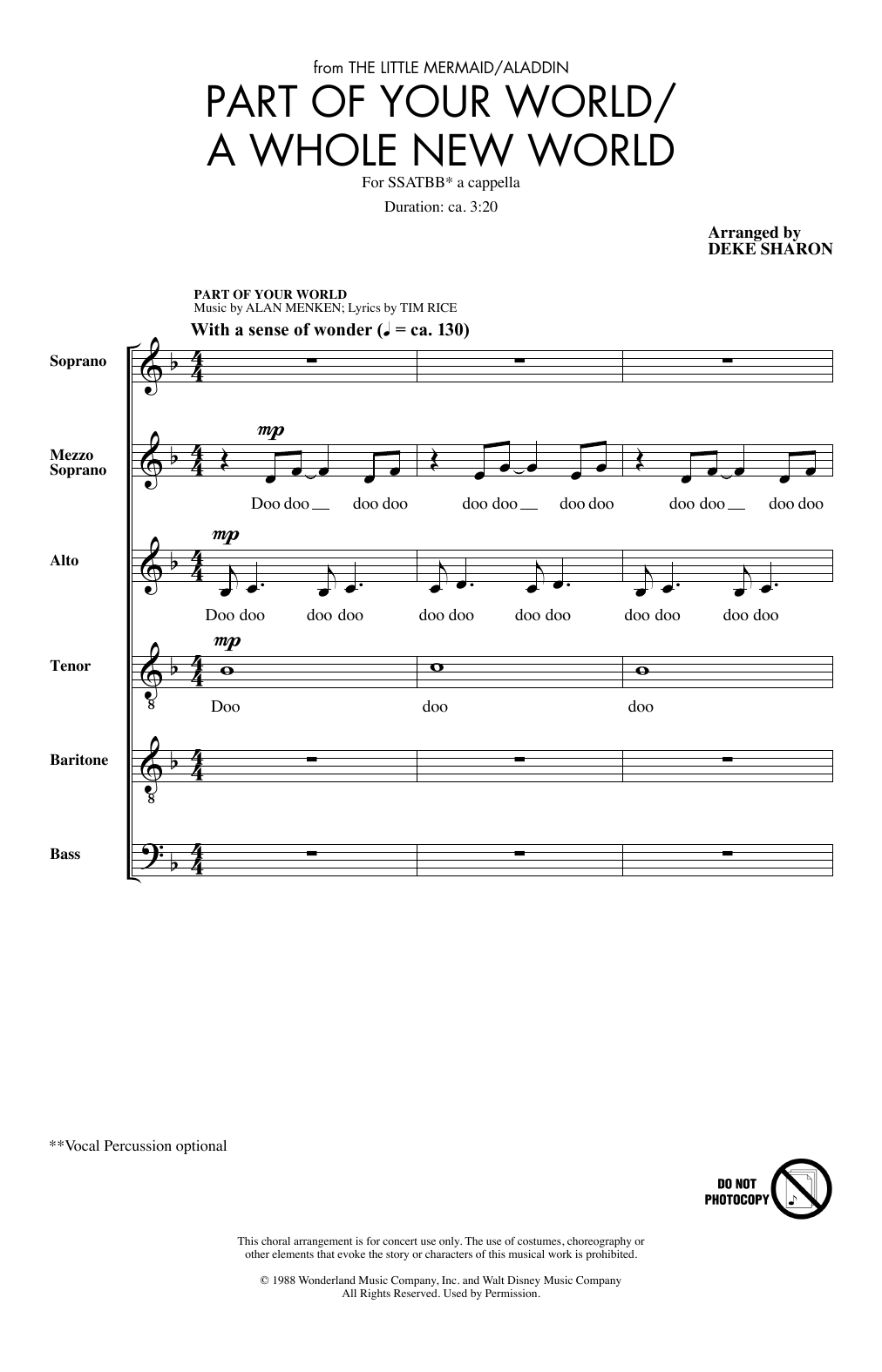Alan Menken Part Of Your World/A Whole New World (from The Little Mermaid/Aladdin) (arr. Deke Sharon) Sheet Music Notes & Chords for SATB Choir - Download or Print PDF