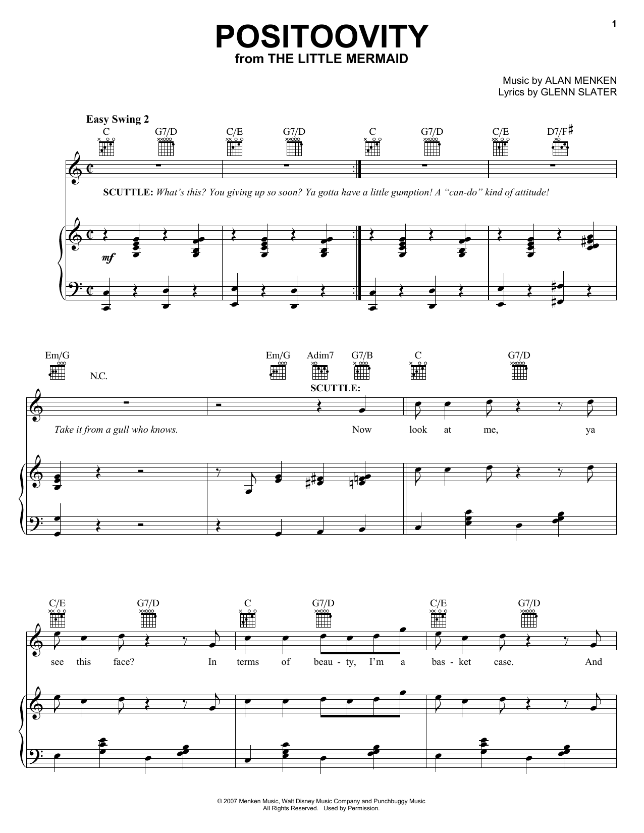 Alan Menken Positoovity (from The Little Mermaid: A Broadway Musical) Sheet Music Notes & Chords for Piano, Vocal & Guitar (Right-Hand Melody) - Download or Print PDF