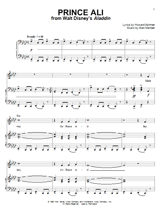 Alan Menken Prince Ali (from Aladdin) Sheet Music Notes & Chords for Melody Line, Lyrics & Chords - Download or Print PDF