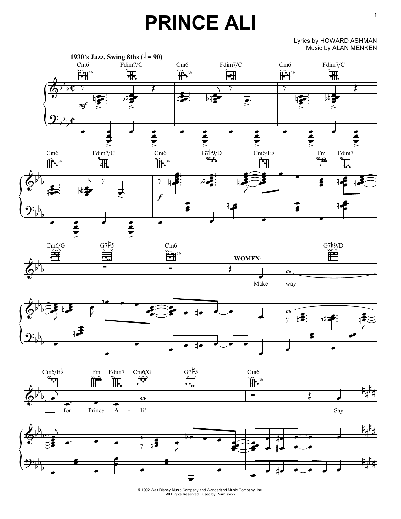 Alan Menken Prince Ali (from Aladdin: The Broadway Musical) Sheet Music Notes & Chords for Easy Piano - Download or Print PDF