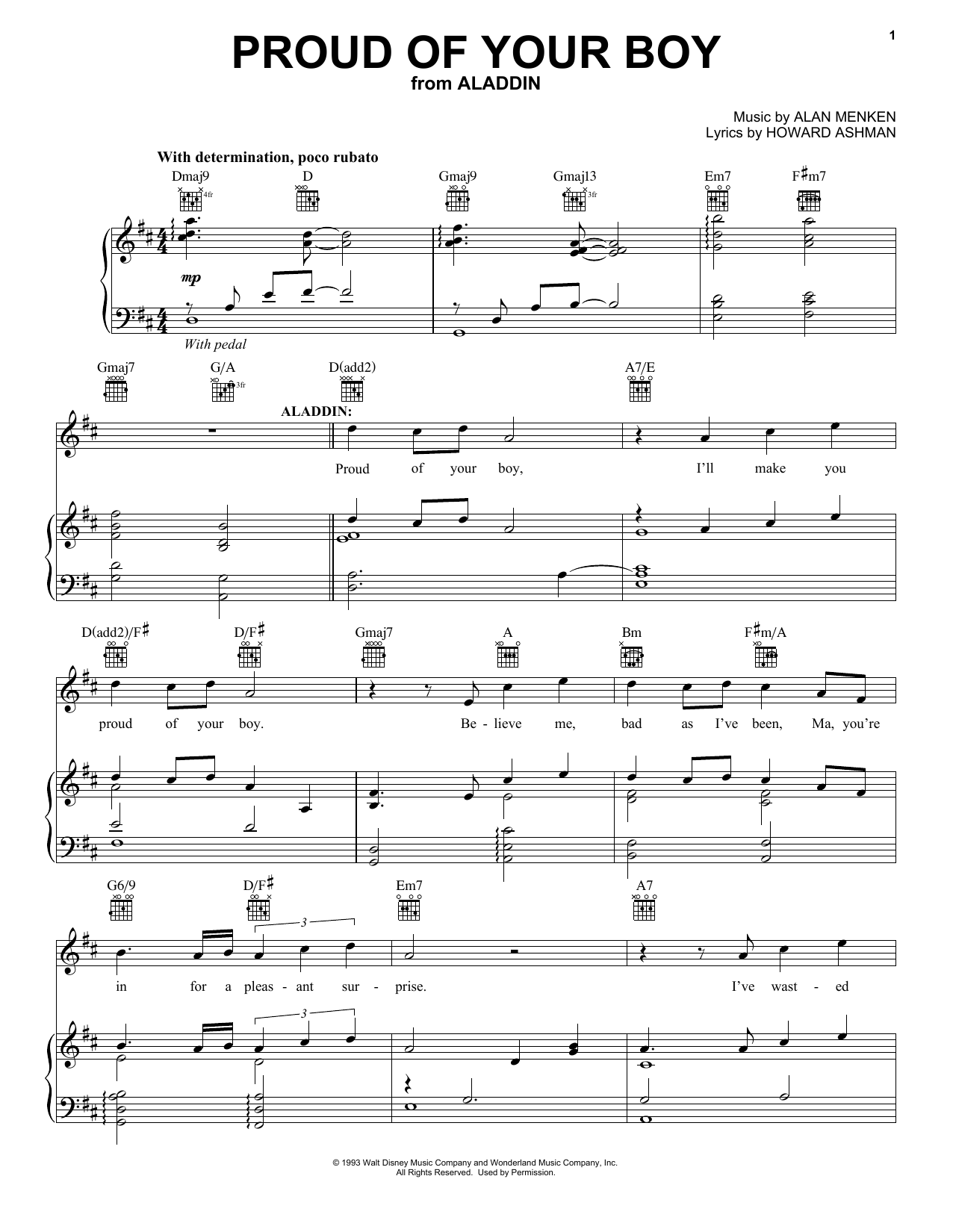 Alan Menken Proud Of Your Boy (from Aladdin: The Broadway Musical) Sheet Music Notes & Chords for Vocal Pro + Piano/Guitar - Download or Print PDF