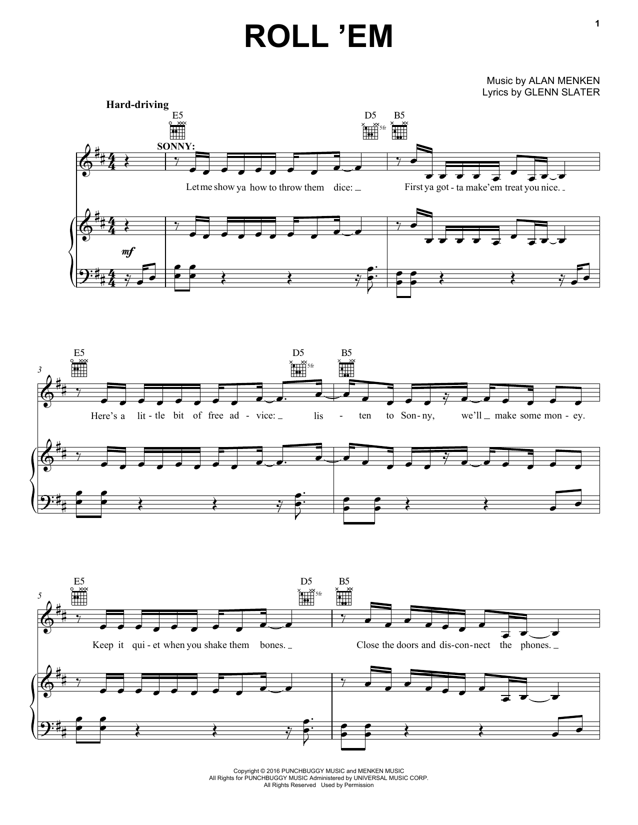 Alan Menken Roll 'Em Sheet Music Notes & Chords for Piano, Vocal & Guitar (Right-Hand Melody) - Download or Print PDF