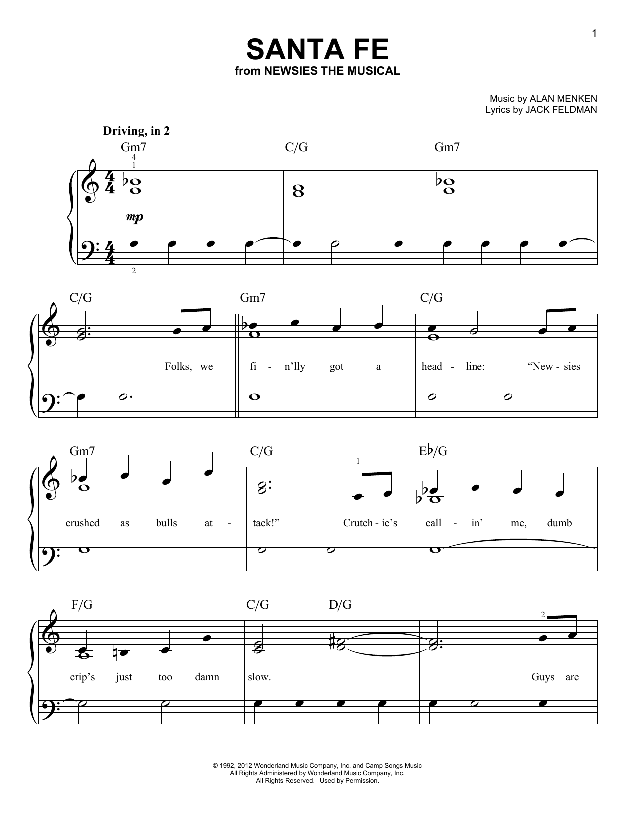 Alan Menken Santa Fe (from Newsies) Sheet Music Notes & Chords for Flute and Piano - Download or Print PDF