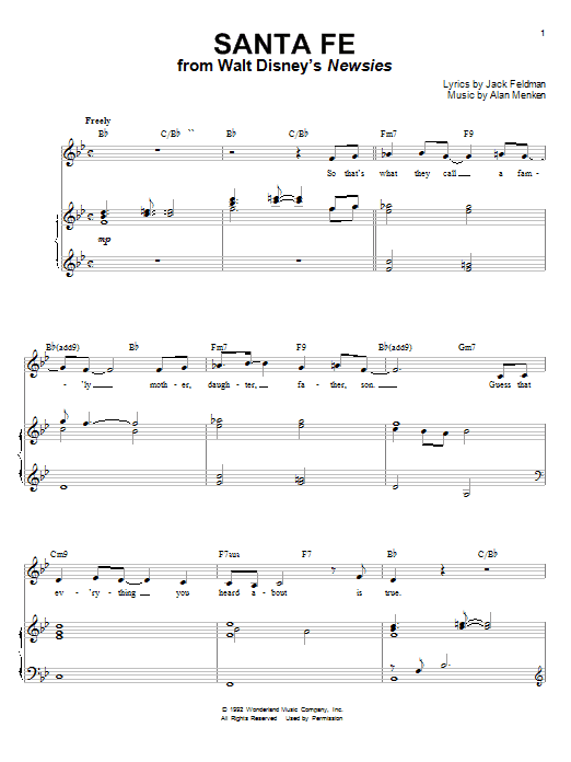 Alan Menken Santa Fe Sheet Music Notes & Chords for Piano, Vocal & Guitar (Right-Hand Melody) - Download or Print PDF