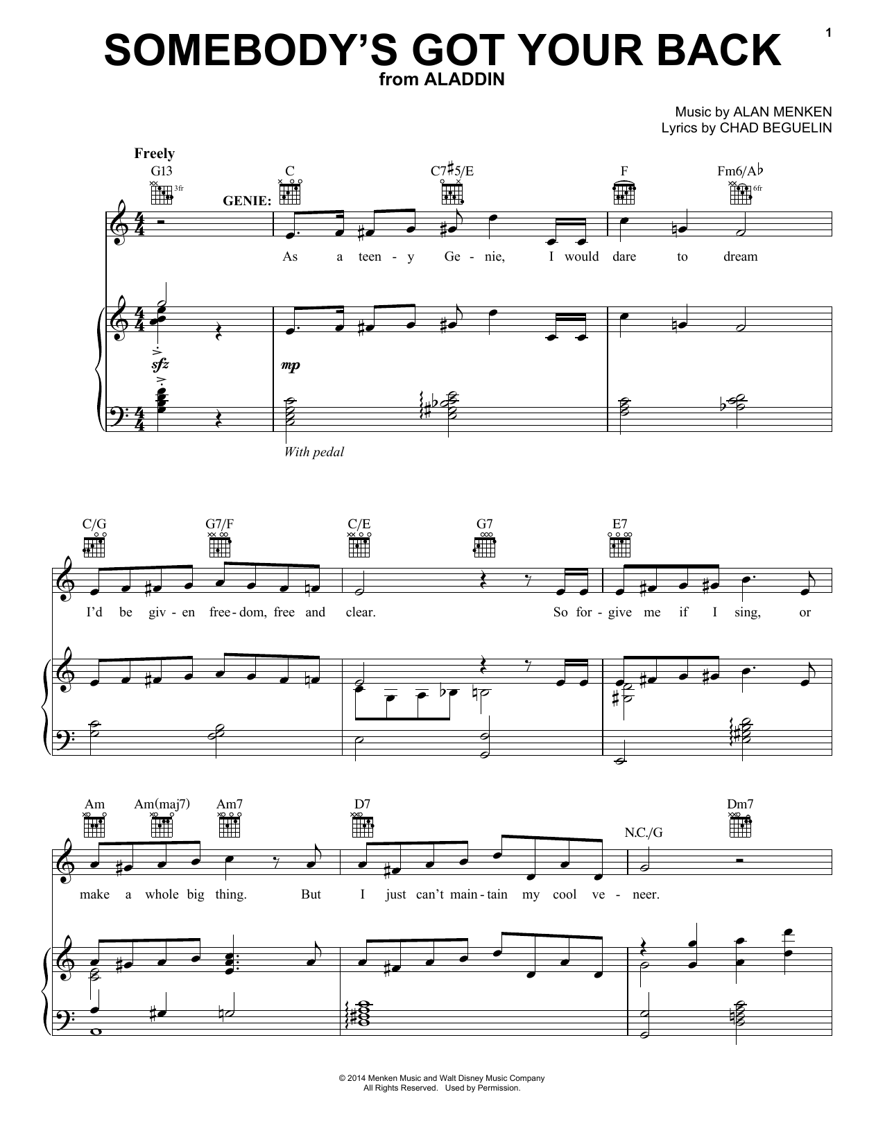 Alan Menken Somebody's Got Your Back (from Aladdin: The Broadway Musical) Sheet Music Notes & Chords for Piano & Vocal - Download or Print PDF