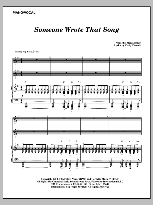 Alan Menken Someone Wrote That Song Sheet Music Notes & Chords for Piano & Vocal - Download or Print PDF