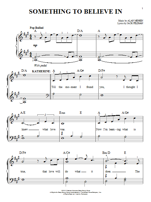 Alan Menken Something To Believe In (from Newsies) Sheet Music Notes & Chords for Easy Piano - Download or Print PDF