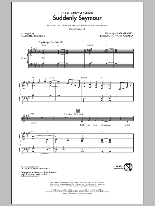 Alan Menken Suddenly Seymour (from Little Shop of Horrors) (arr. Alan Billingsley) Sheet Music Notes & Chords for 2-Part Choir - Download or Print PDF