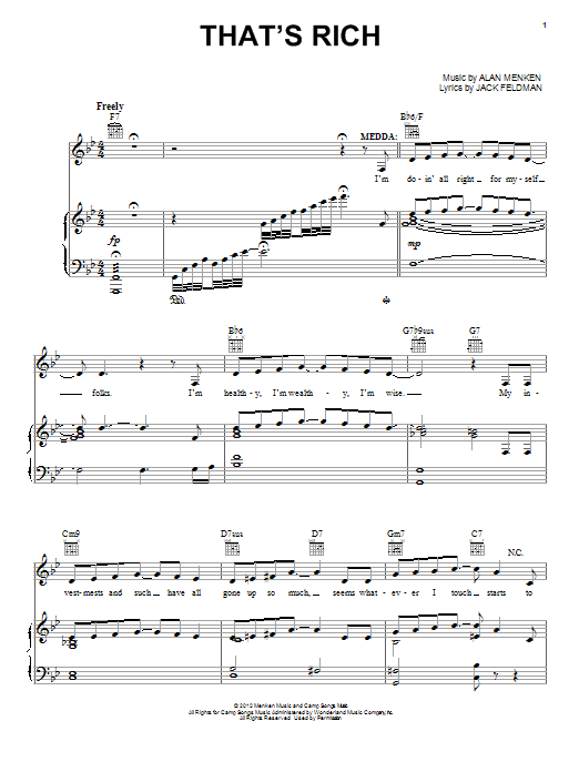 Alan Menken That's Rich Sheet Music Notes & Chords for Piano, Vocal & Guitar (Right-Hand Melody) - Download or Print PDF