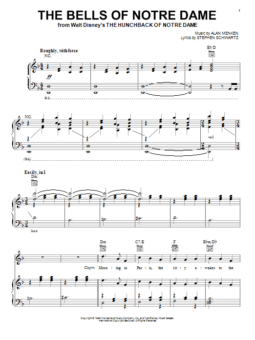 Alan Menken The Bells Of Notre Dame Sheet Music Notes & Chords for Piano, Vocal & Guitar (Right-Hand Melody) - Download or Print PDF