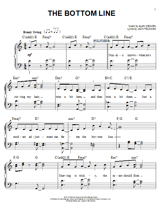 Alan Menken The Bottom Line (from Newsies) Sheet Music Notes & Chords for Easy Piano - Download or Print PDF