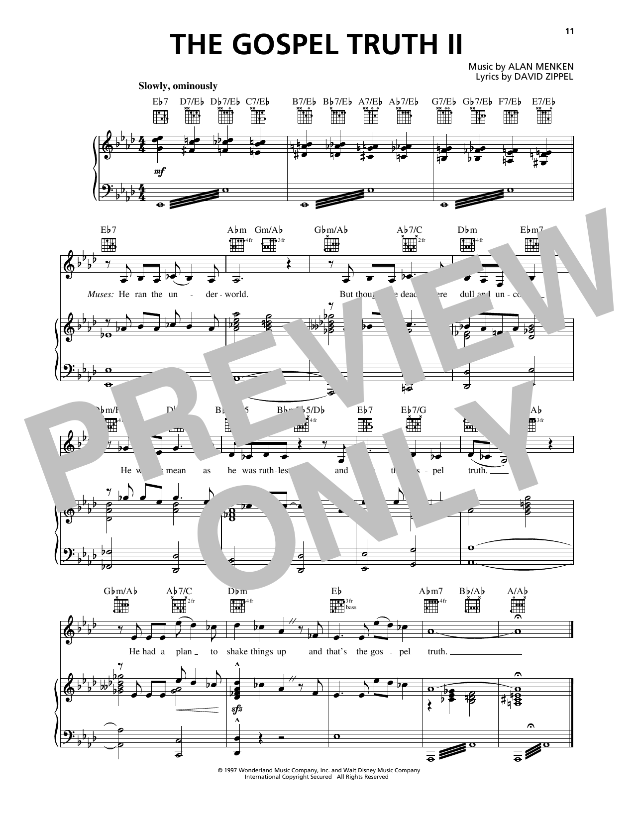 Alan Menken The Gospel Truth II (from Hercules) Sheet Music Notes & Chords for Piano, Vocal & Guitar Chords (Right-Hand Melody) - Download or Print PDF