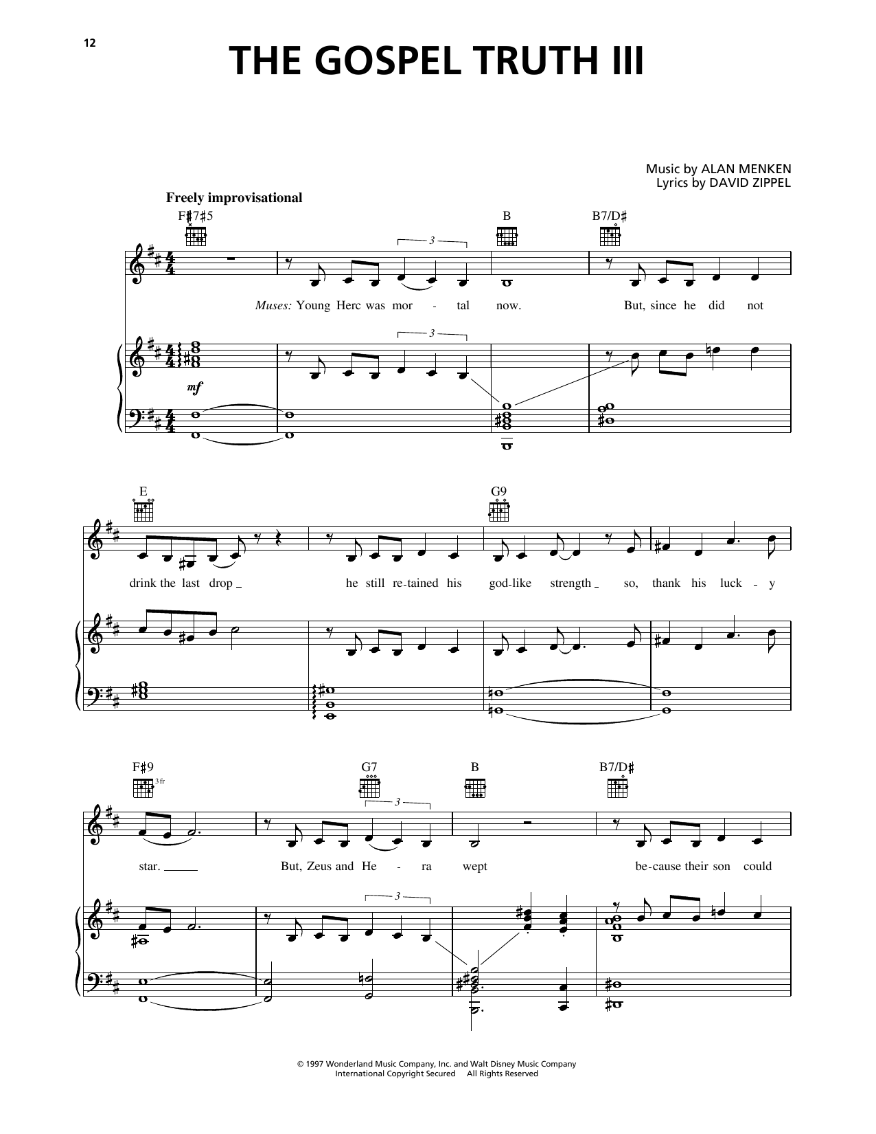 Alan Menken The Gospel Truth III (from Hercules) Sheet Music Notes & Chords for Piano, Vocal & Guitar Chords (Right-Hand Melody) - Download or Print PDF