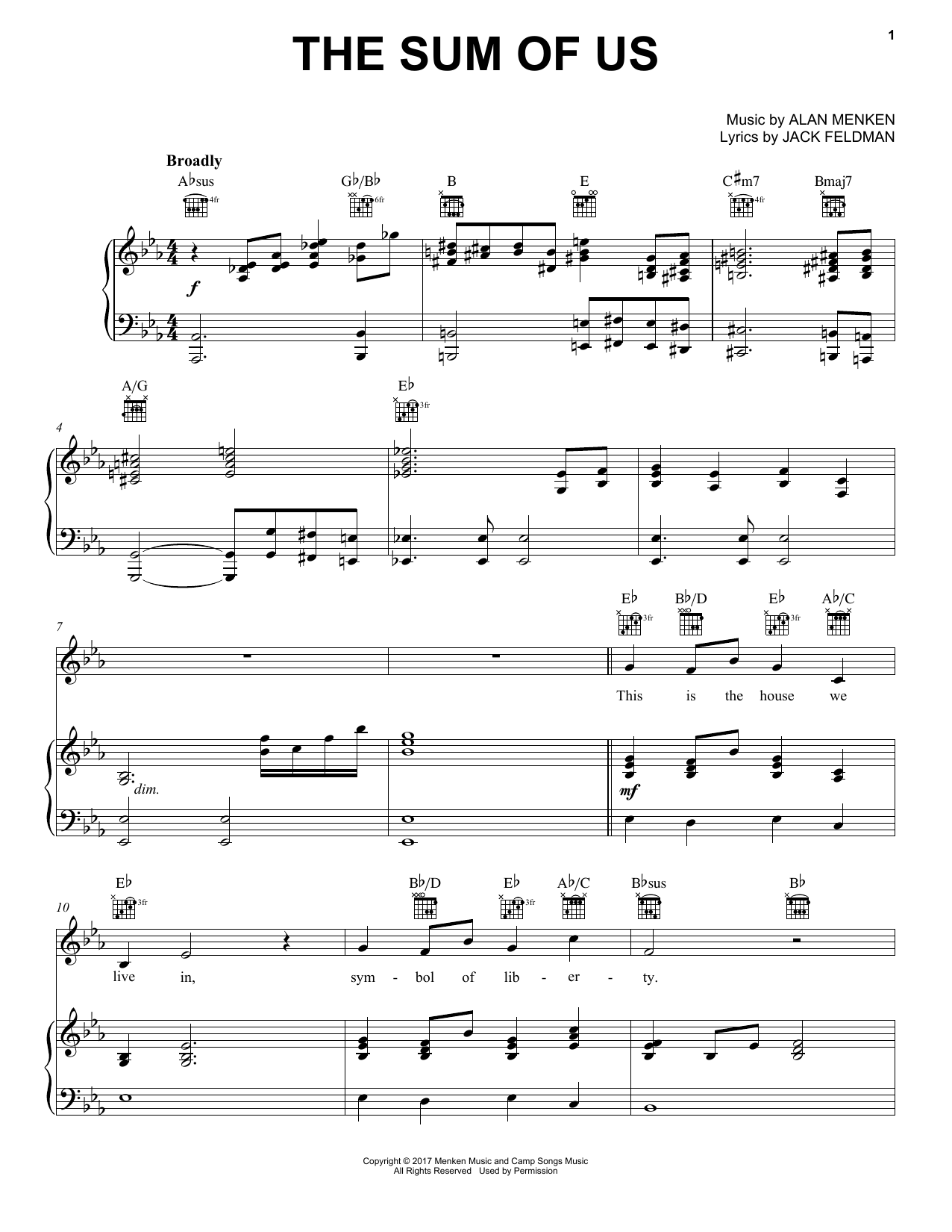 Alan Menken The Sum Of Us Sheet Music Notes & Chords for Piano, Vocal & Guitar (Right-Hand Melody) - Download or Print PDF
