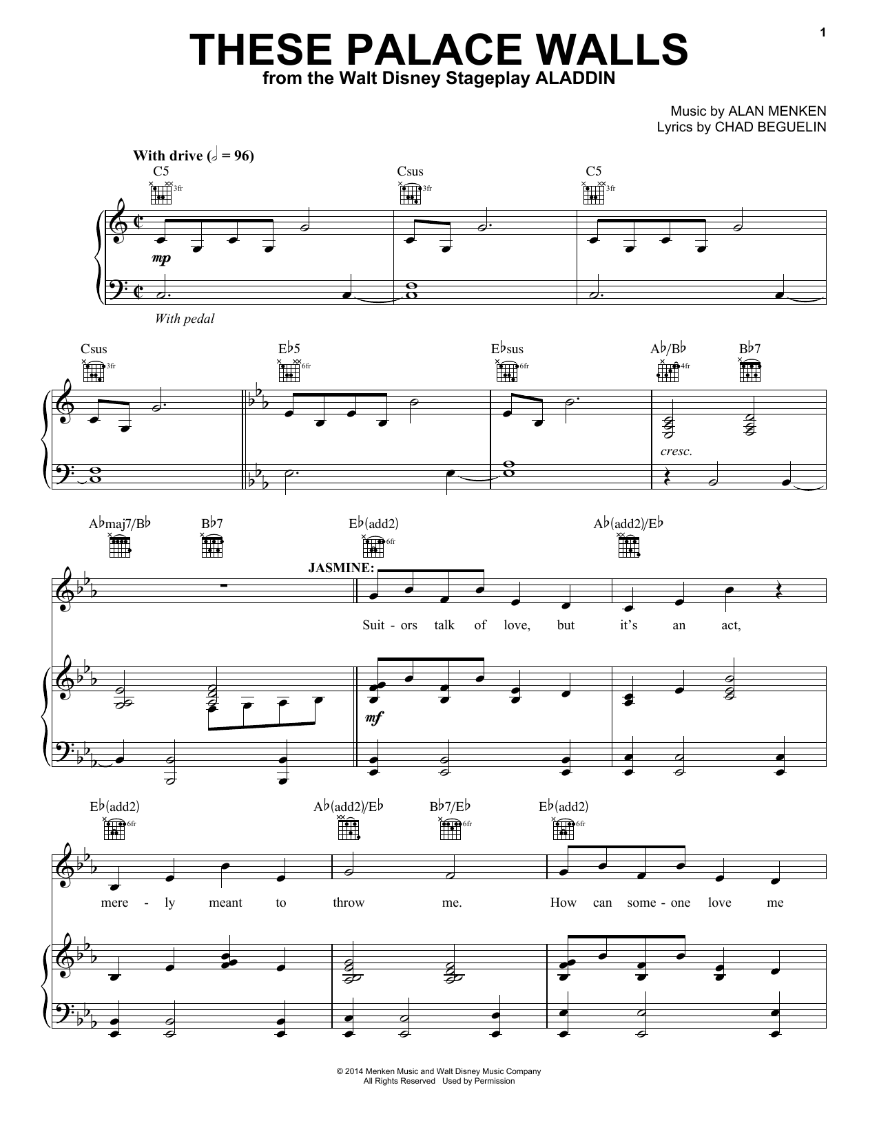 Alan Menken These Palace Walls (from Aladdin: The Broadway Musical) Sheet Music Notes & Chords for Piano & Vocal - Download or Print PDF
