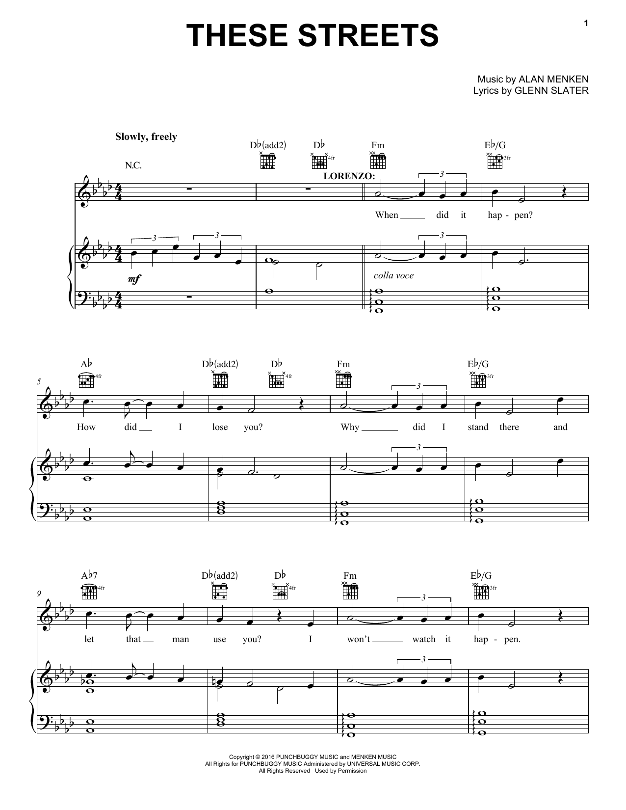 Alan Menken These Streets Sheet Music Notes & Chords for Piano, Vocal & Guitar (Right-Hand Melody) - Download or Print PDF