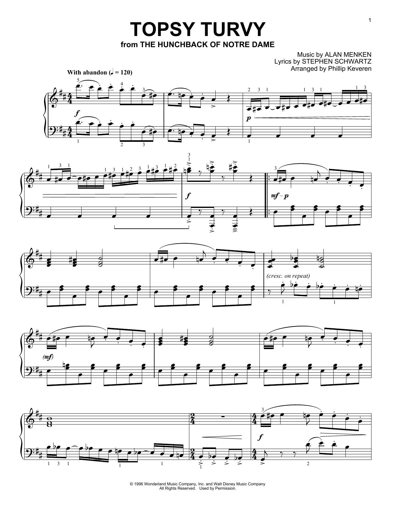 Alan Menken Topsy Turvy [Ragtime version] (arr. Phillip Keveren) Sheet Music Notes & Chords for Piano - Download or Print PDF
