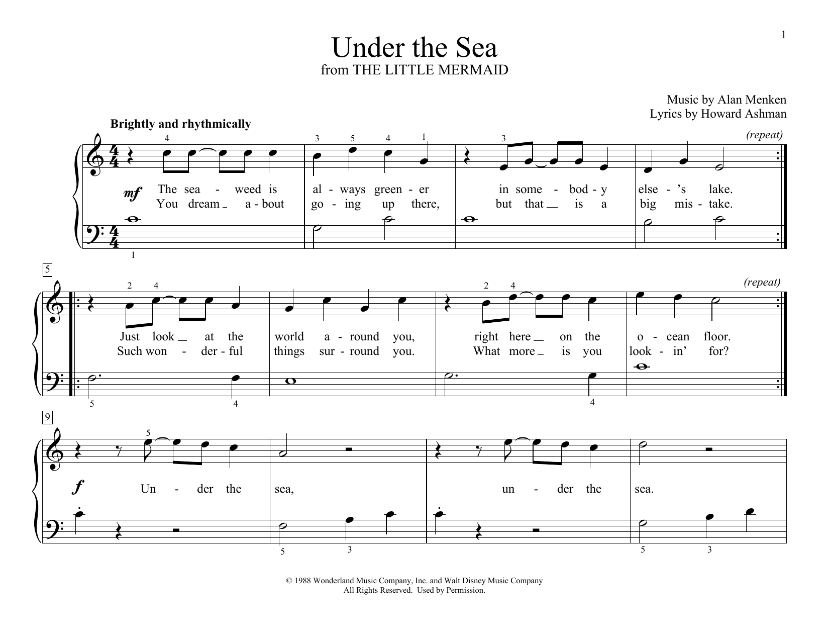 Alan Menken Under The Sea (from The Little Mermaid) (arr. Christopher Hussey) Sheet Music Notes & Chords for Educational Piano - Download or Print PDF