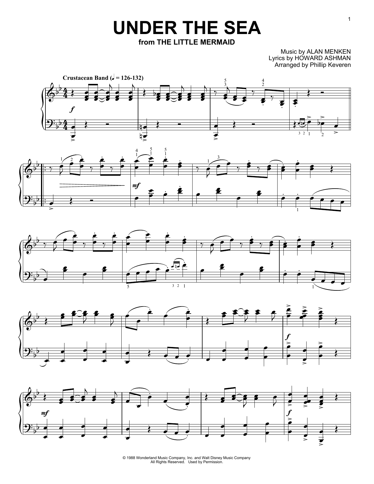 Alan Menken Under The Sea [Ragtime version] (from The Little Mermaid) (arr. Phillip Keveren) Sheet Music Notes & Chords for Piano - Download or Print PDF