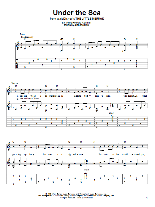 Alan Menken Under The Sea Sheet Music Notes & Chords for Guitar Tab - Download or Print PDF