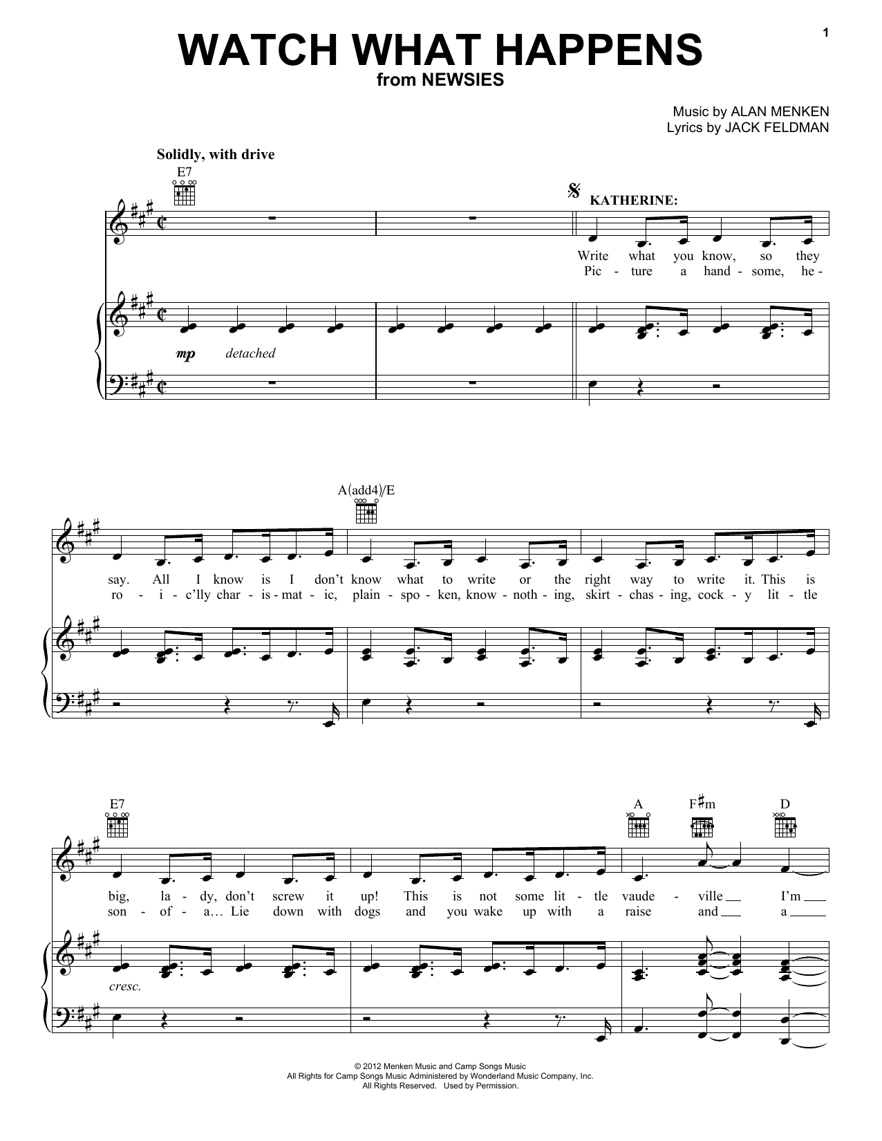 Alan Menken Watch What Happens Sheet Music Notes & Chords for Piano, Vocal & Guitar (Right-Hand Melody) - Download or Print PDF