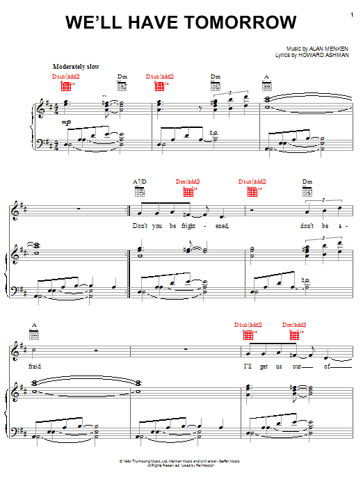 Alan Menken We'll Have Tomorrow Sheet Music Notes & Chords for Piano, Vocal & Guitar (Right-Hand Melody) - Download or Print PDF