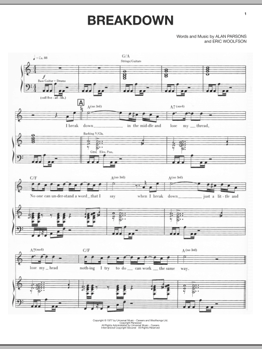 Alan Parsons Project Breakdown Sheet Music Notes & Chords for Piano, Vocal & Guitar (Right-Hand Melody) - Download or Print PDF